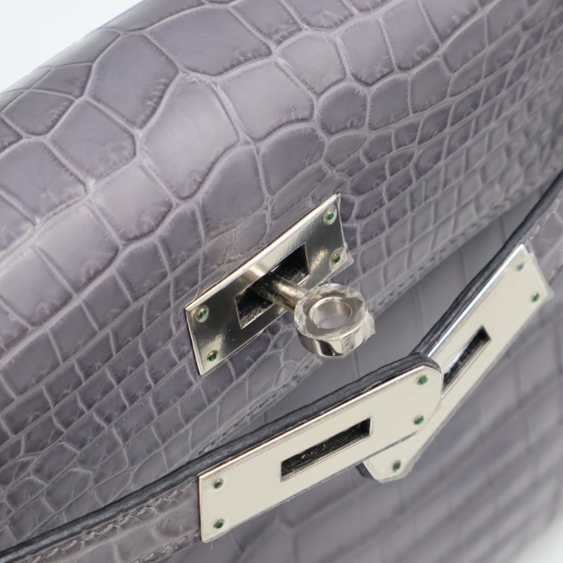 HERMES Kelly 28 霧面鱷魚皮 - 巴黎灰銀 🅀-13