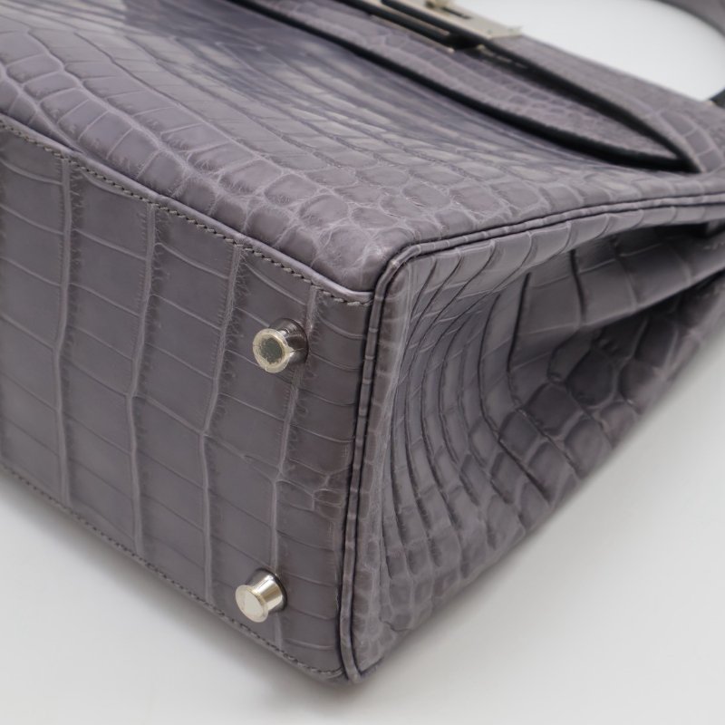 HERMES Kelly 28 霧面鱷魚皮 - 巴黎灰銀 🅀-18