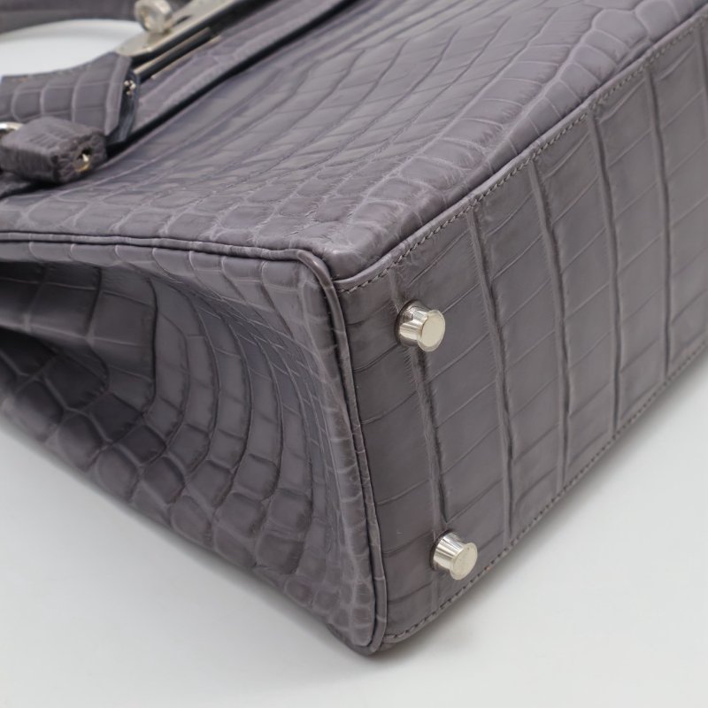 HERMES Kelly 28 霧面鱷魚皮 - 巴黎灰銀 🅀-19