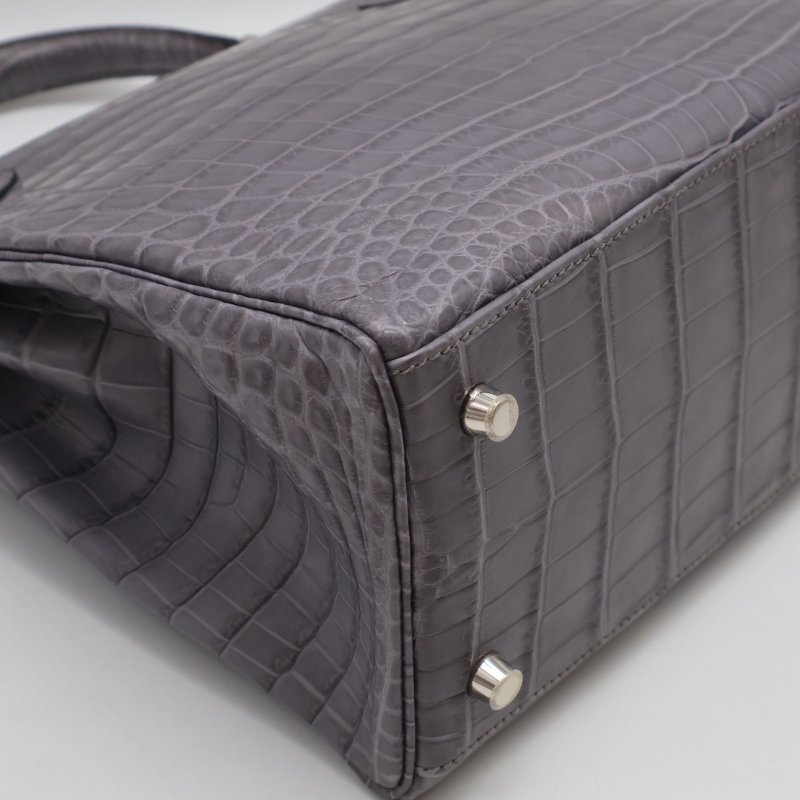 HERMES Kelly 28 霧面鱷魚皮 - 巴黎灰銀 🅀-21