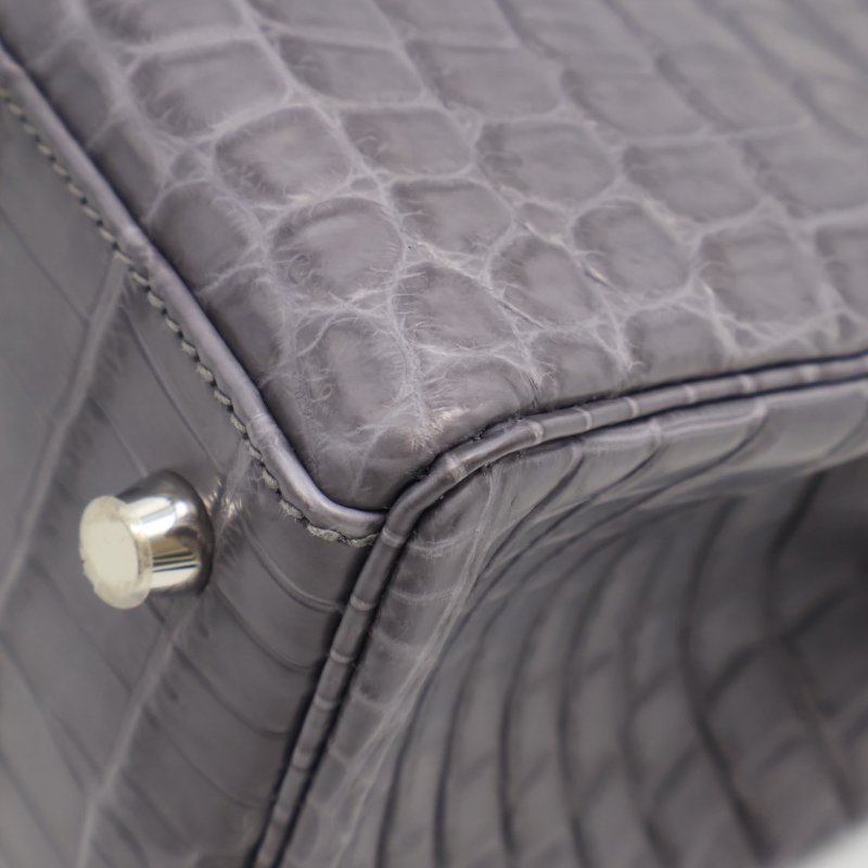 HERMES Kelly 28 霧面鱷魚皮 - 巴黎灰銀 🅀-22