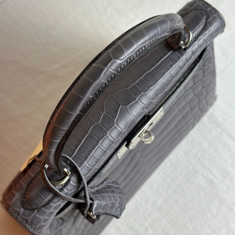 HERMES Kelly 28 霧面鱷魚皮 - 巴黎灰銀 🅀-6