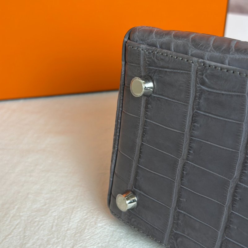 HERMES Kelly 28 霧面鱷魚皮 - 巴黎灰銀 🅀-7
