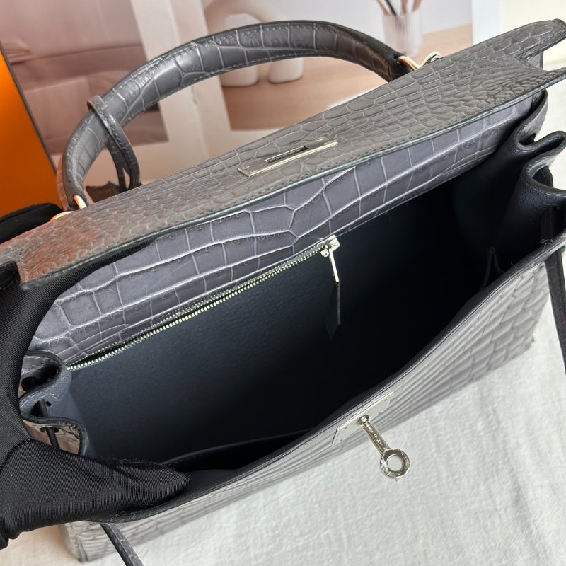 HERMES Kelly 28 霧面鱷魚皮 - 巴黎灰銀 🅀-9