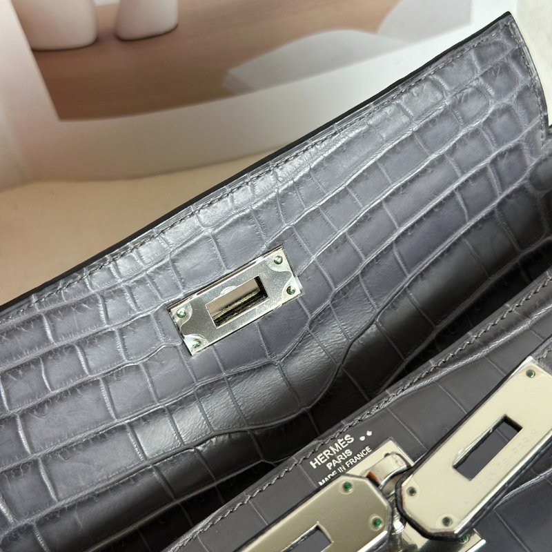 HERMES Kelly 28 霧面鱷魚皮 - 巴黎灰銀 🅀-10