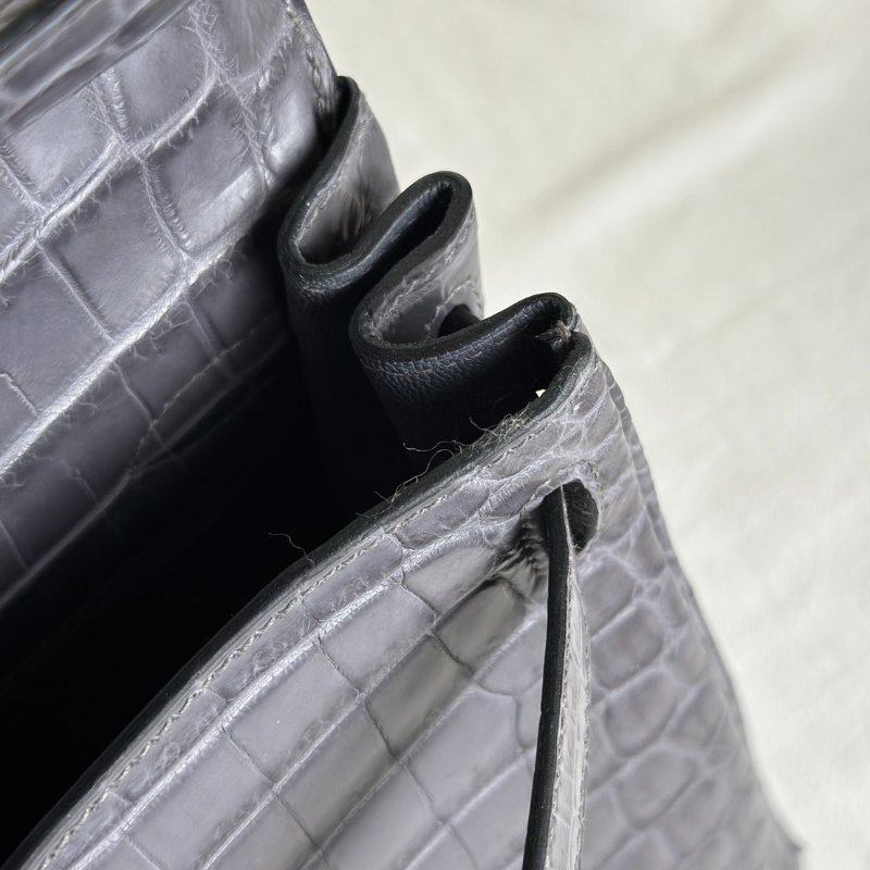 HERMES Kelly 28 霧面鱷魚皮 - 巴黎灰銀 🅀-11
