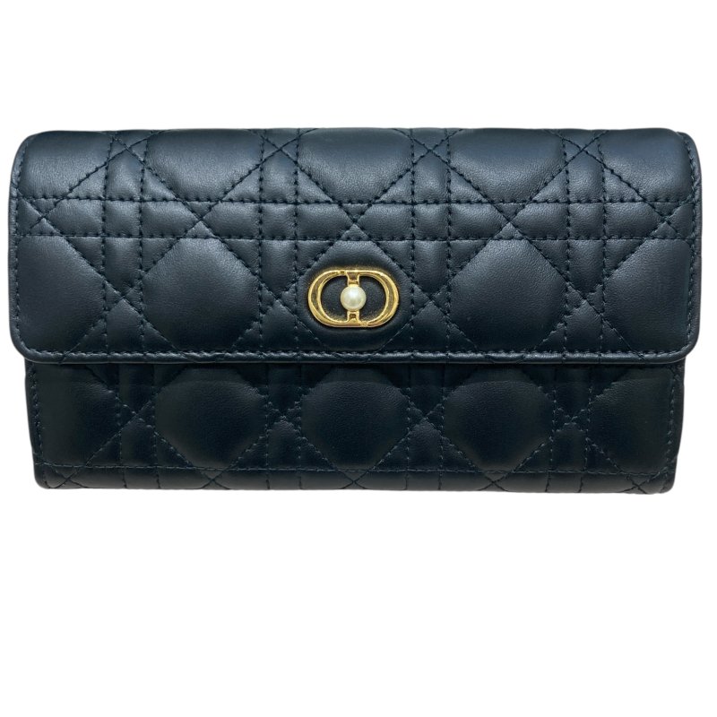 Dior迪奧 Jolie Orchid 長夾 羊皮 籐格紋 黑色 金扣-0