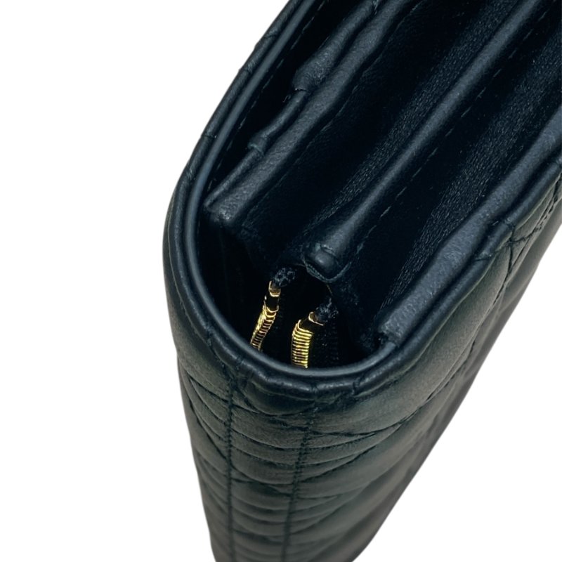 Dior迪奧 Jolie Orchid 長夾 羊皮 籐格紋 黑色 金扣-4