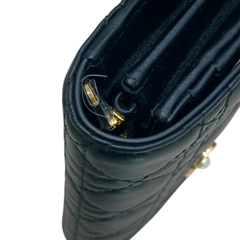 Dior迪奧 Jolie Orchid 長夾 羊皮 籐格紋 黑色 金扣-5