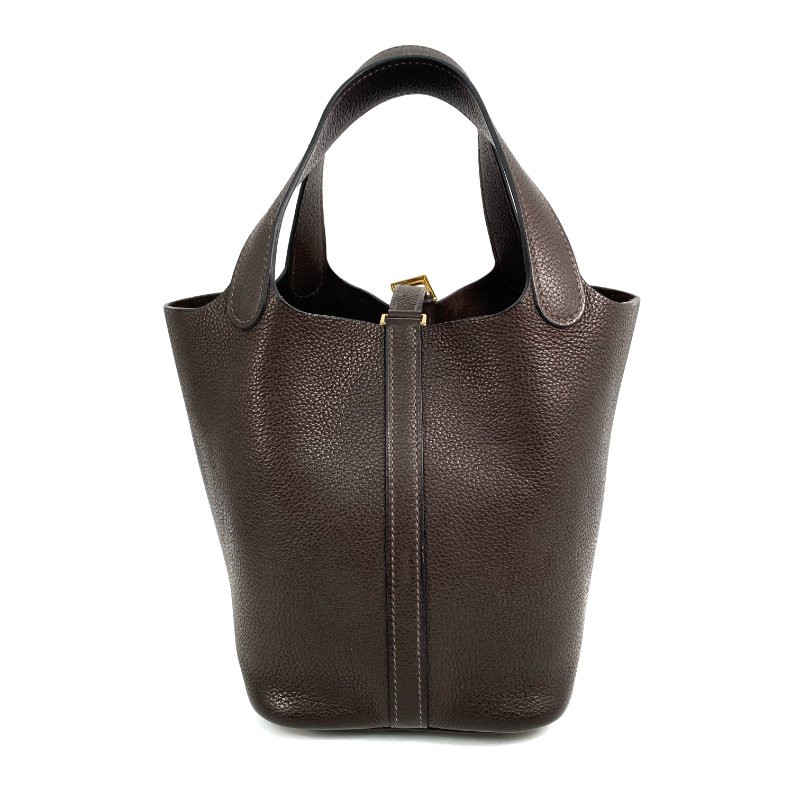 △ Hermes 愛馬仕 46 Ebene Clemence Calfskin Gold Plated Metal Picotin 18 Hand Bag Stamp Z 46烏木色粒紋小牛皮鍍金金屬手袋Z刻 - 267003841-2