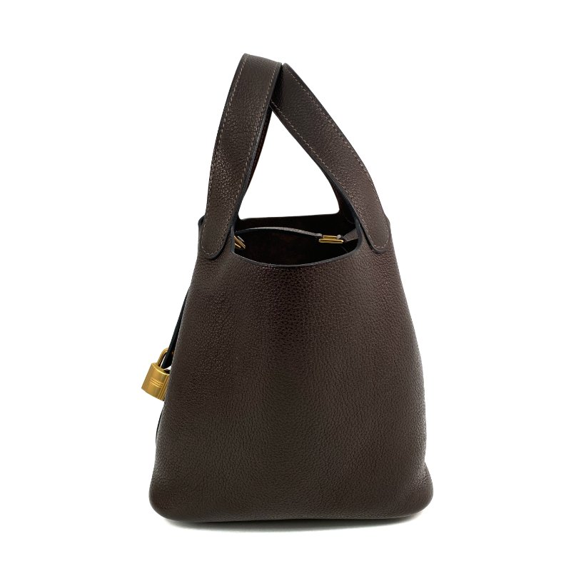 △ Hermes 愛馬仕 46 Ebene Clemence Calfskin Gold Plated Metal Picotin 18 Hand Bag Stamp Z 46烏木色粒紋小牛皮鍍金金屬手袋Z刻 - 267003841-3