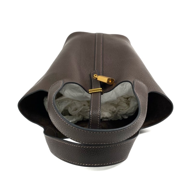 △ Hermes 愛馬仕 46 Ebene Clemence Calfskin Gold Plated Metal Picotin 18 Hand Bag Stamp Z 46烏木色粒紋小牛皮鍍金金屬手袋Z刻 - 267003841-6