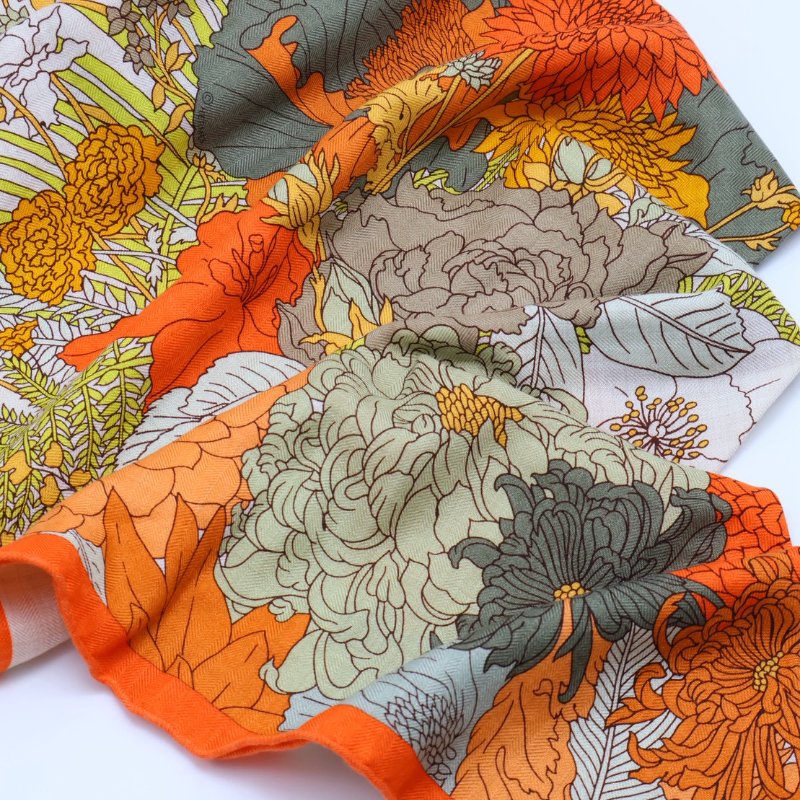 HERMES Robe legere輕揚花衣三角巾 - 橘-1