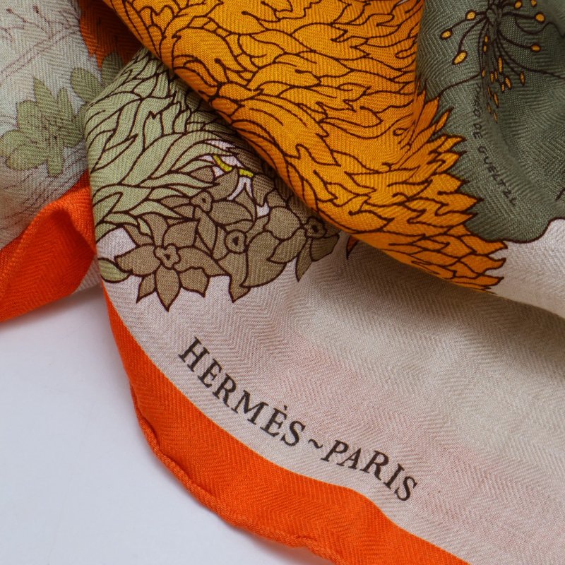HERMES Robe legere輕揚花衣三角巾 - 橘-3