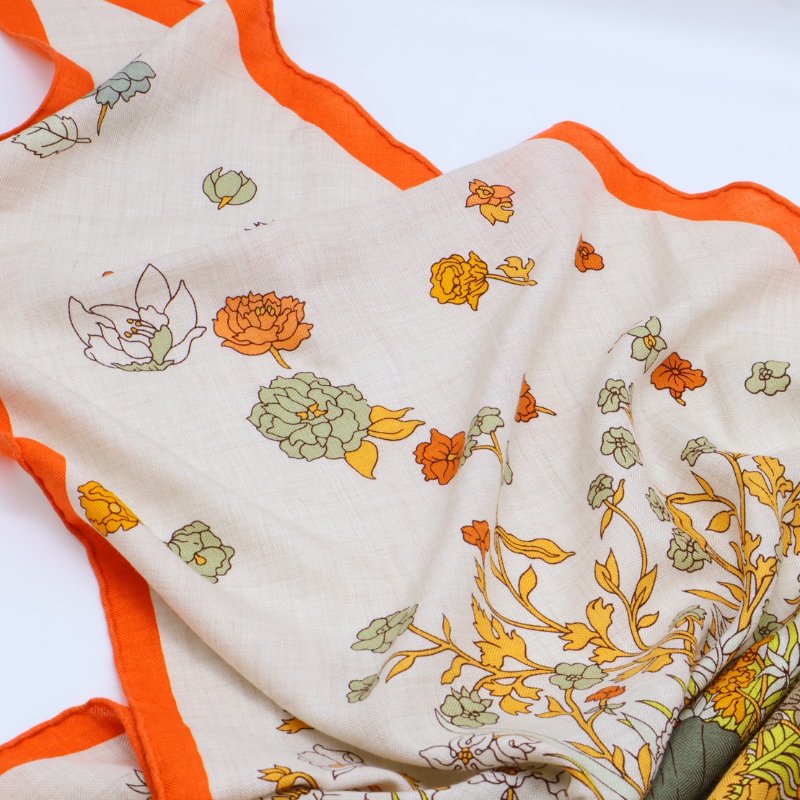 HERMES Robe legere輕揚花衣三角巾 - 橘-4