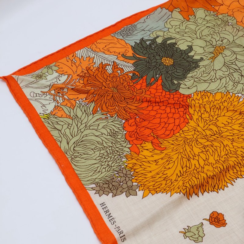 HERMES Robe legere輕揚花衣三角巾 - 橘-5