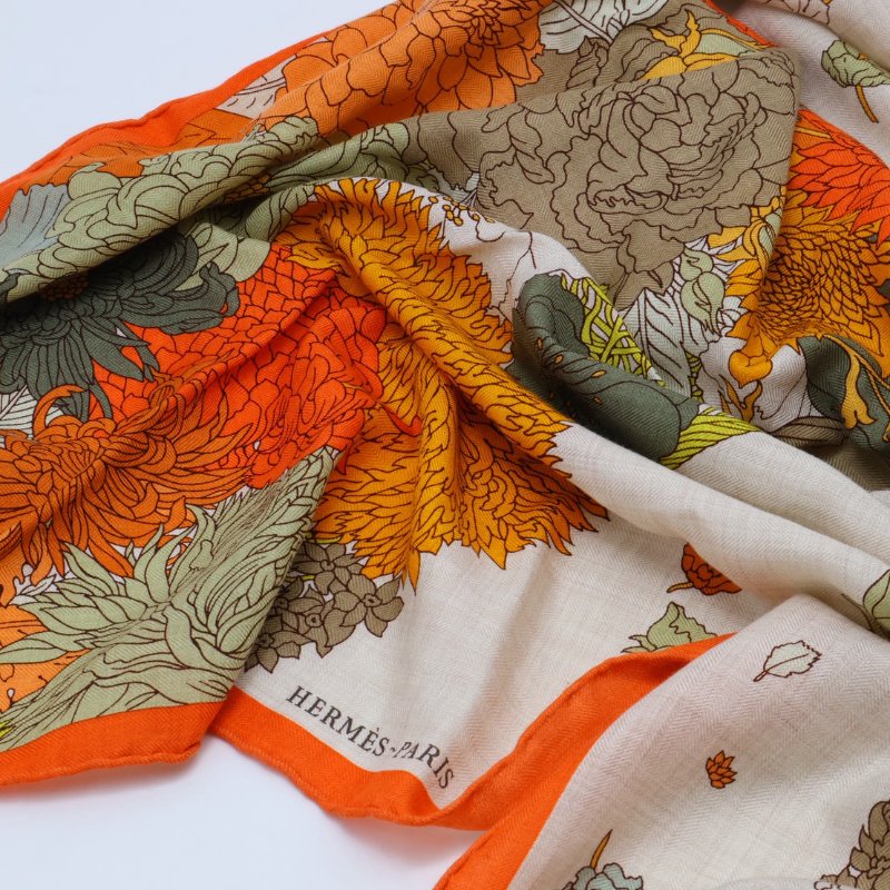 HERMES Robe legere輕揚花衣三角巾 - 橘-8