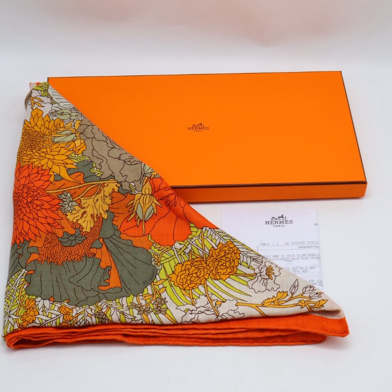 HERMES Robe legere輕揚花衣三角巾 - 橘-10