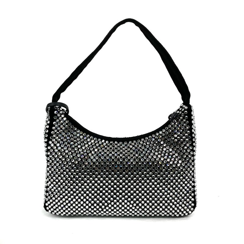 △ Prada 普拉達 Black Nylon And Rhinestone Hand Bag 1NE51 黑色尼龍和水鑽手袋 - 267004122-1