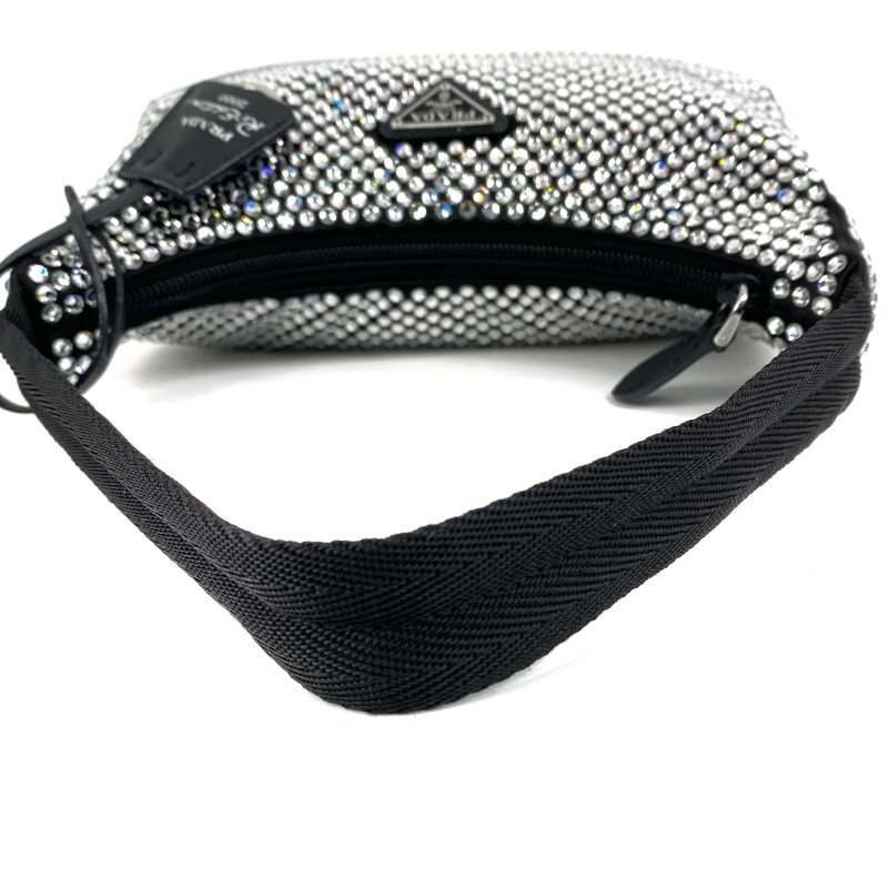 △ Prada 普拉達 Black Nylon And Rhinestone Hand Bag 1NE51 黑色尼龍和水鑽手袋 - 267004122-6