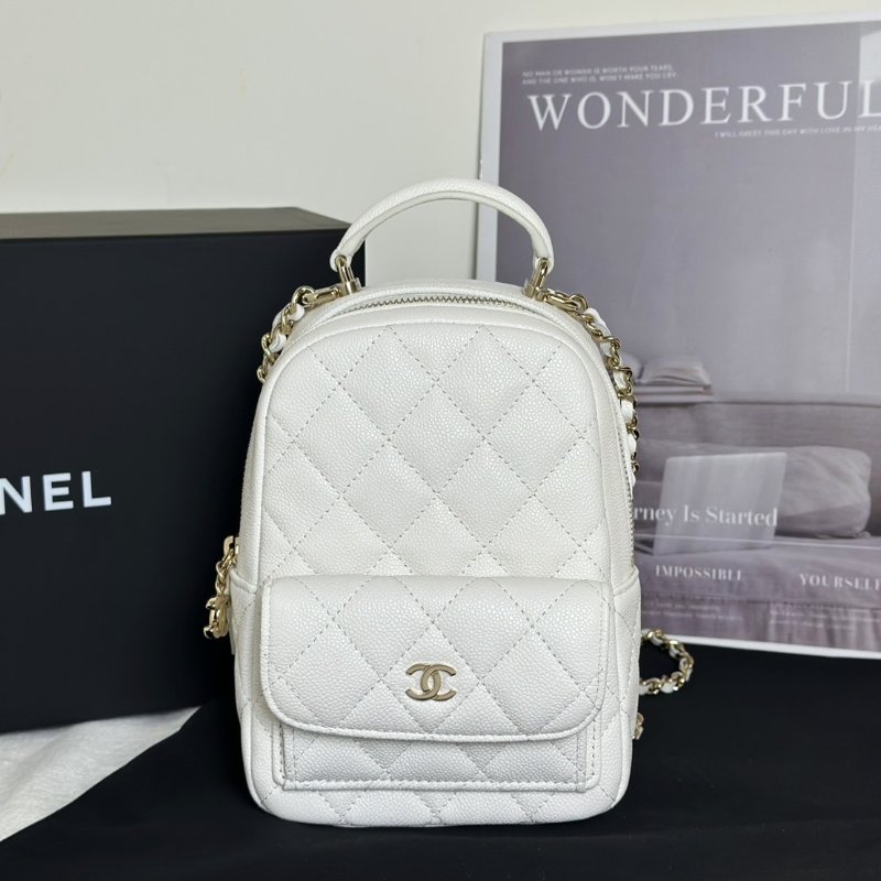 CHANEL 粒面牛皮迷你後背包 - 白金-0