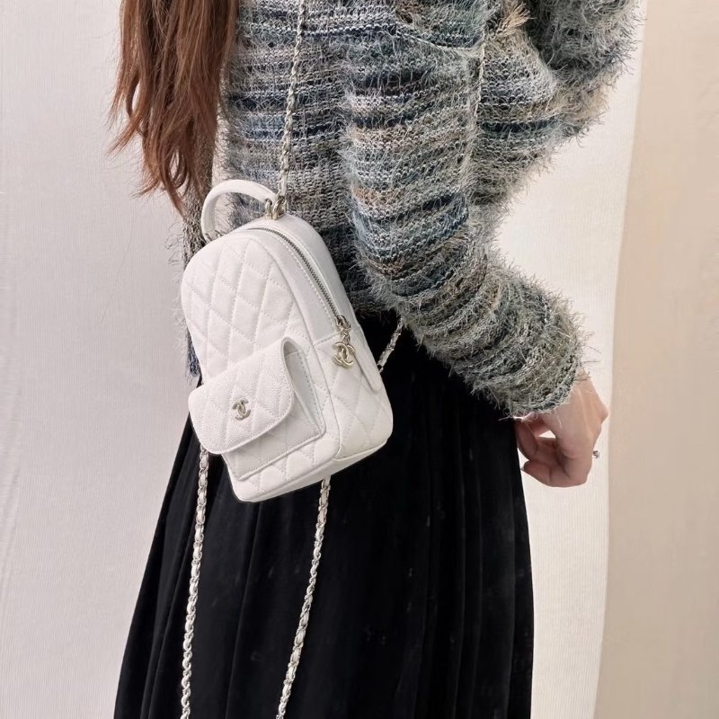 CHANEL 粒面牛皮迷你後背包 - 白金-1