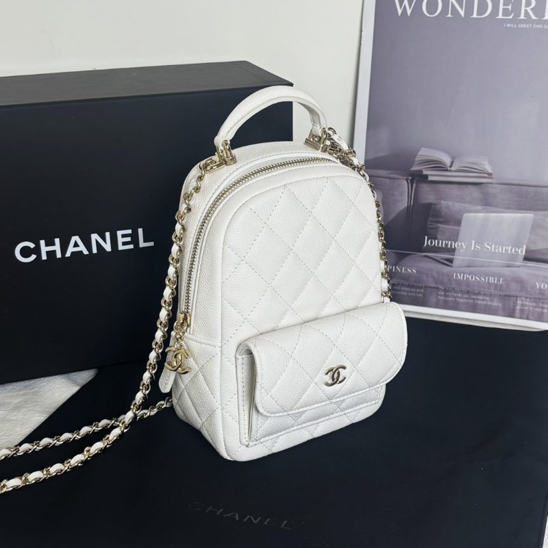 CHANEL 粒面牛皮迷你後背包 - 白金-3