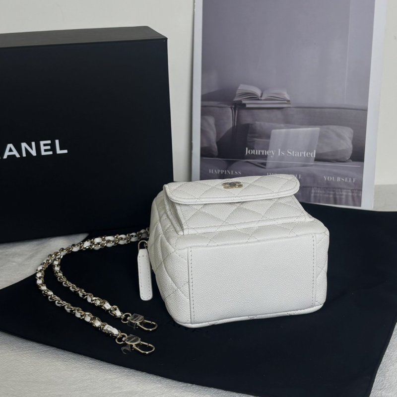 CHANEL 粒面牛皮迷你後背包 - 白金-6