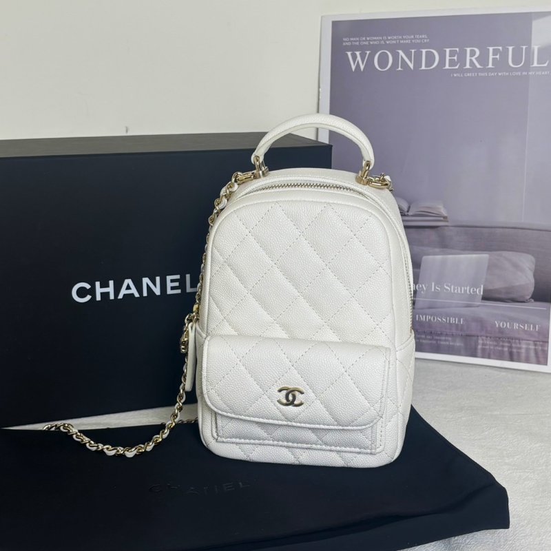 CHANEL 粒面牛皮迷你後背包 - 白金-9