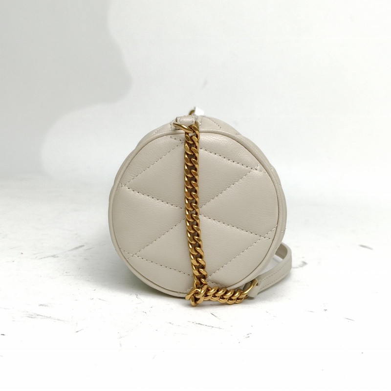 SAINT LAURENT Sade圓桶單肩腋下包Mini白色羊皮金扣-1