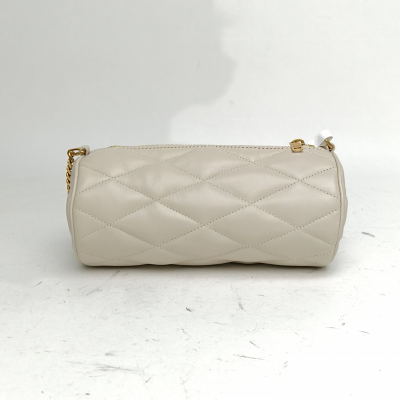 SAINT LAURENT Sade圓桶單肩腋下包Mini白色羊皮金扣-2