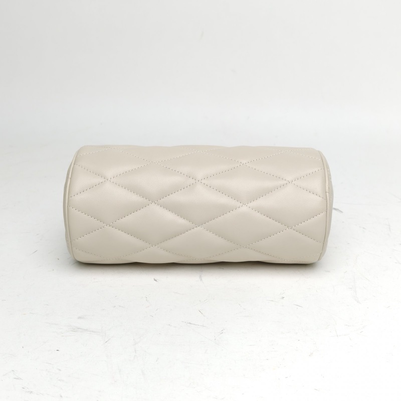 SAINT LAURENT Sade圓桶單肩腋下包Mini白色羊皮金扣-3