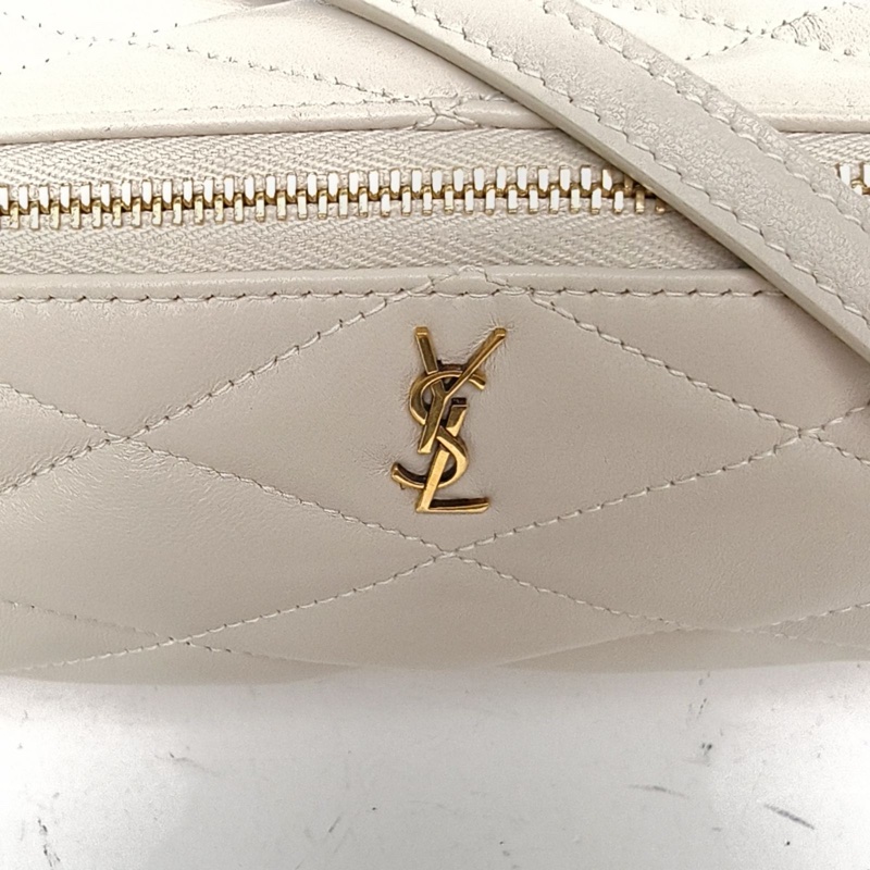 SAINT LAURENT Sade圓桶單肩腋下包Mini白色羊皮金扣-4