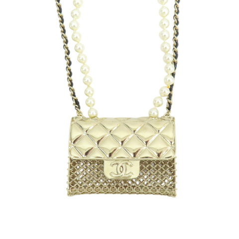 淺金色 鍍金Ting Bag 珍珠 長項鏈【CHANEL 香奈兒】 AB6135