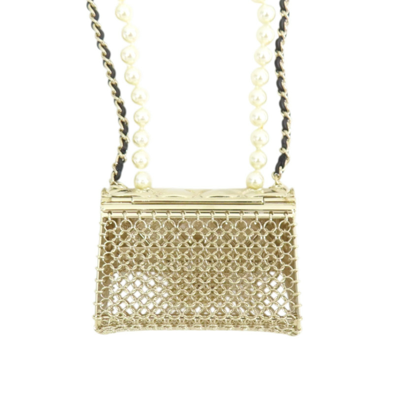 淺金色 鍍金Ting Bag 珍珠 長項鏈【CHANEL 香奈兒】 AB6135-3