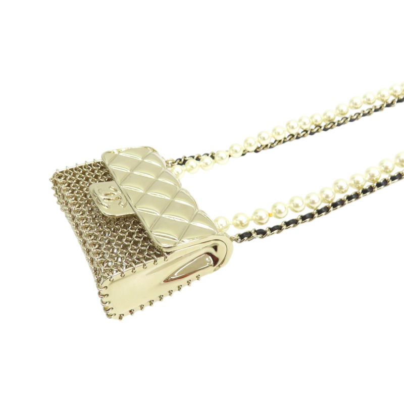 淺金色 鍍金Ting Bag 珍珠 長項鏈【CHANEL 香奈兒】 AB6135-4