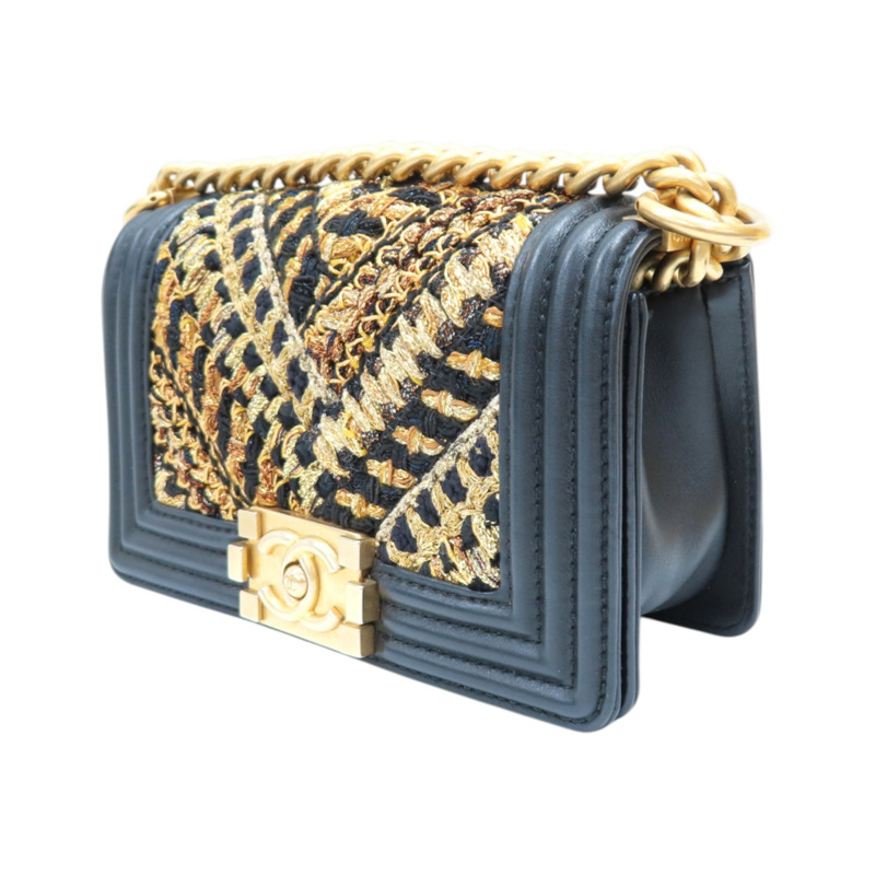 黑/金色 羊皮 粗花 Boy 20 鏈帶 肩背包 無卡【CHANEL 香奈兒】 A67085-2