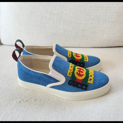 Gucci 古馳 男款牛仔布/皮革休閒鞋 UK5.5碼