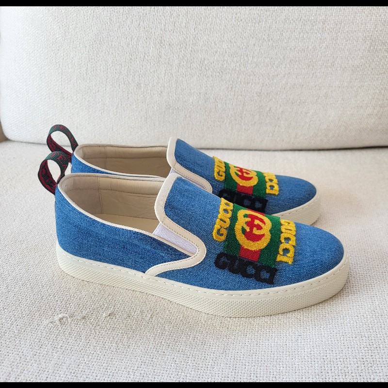 Gucci 古馳 男款牛仔布/皮革休閒鞋 UK5.5碼-0