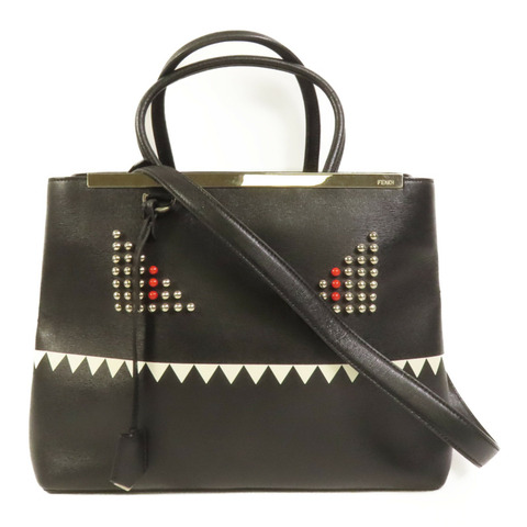 FENDI 牛皮皮革2 Jours Monster銀扣手挽肩背兩用袋