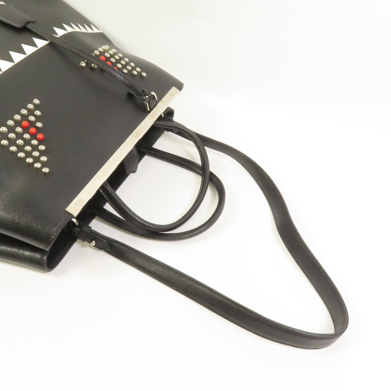 FENDI 牛皮皮革2 Jours Monster銀扣手挽肩背兩用袋-5