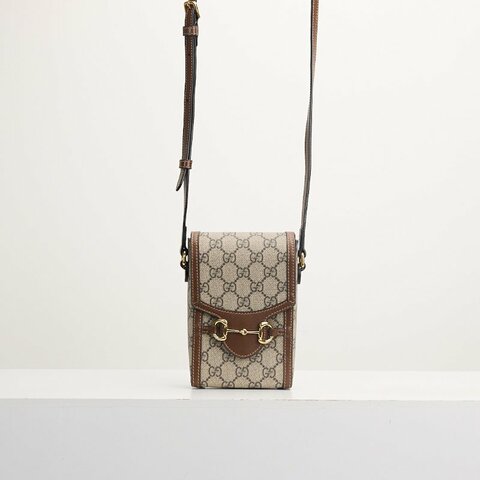 二手Gucci 1955直式手機包/棕老花