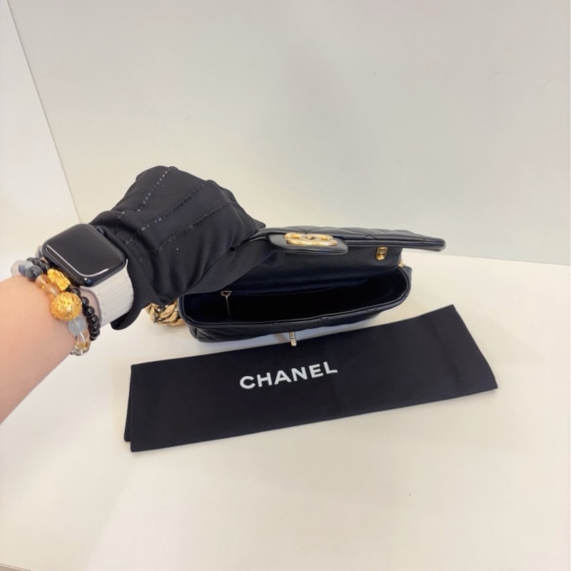 【98新🆕】Chanel 芯片款 22S CF方胖子 黑色金扣 粗鏈條單肩 腋下包-8