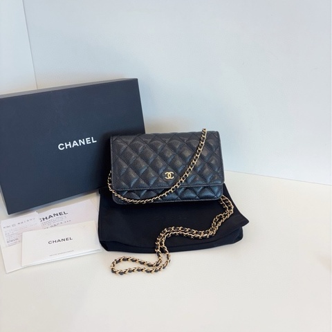 【99新閒置全套帶票🆕】Chanel 芯片 黑金荔枝皮woc 發財包手提包 斜挎包 單肩包