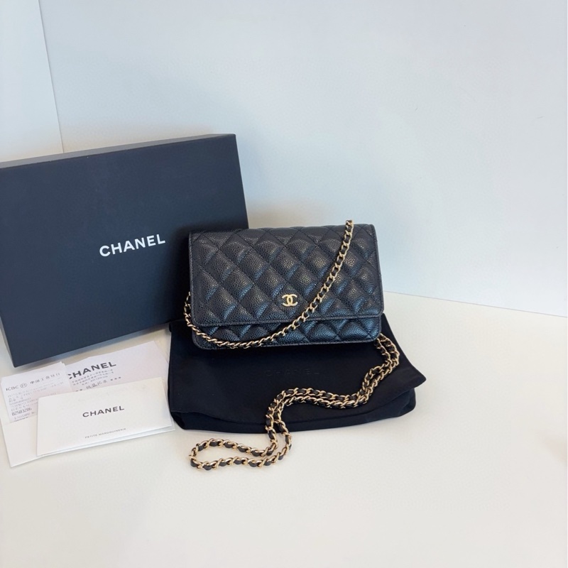 【99新閒置全套帶票🆕】Chanel 芯片 黑金荔枝皮woc 發財包手提包 斜挎包 單肩包-0