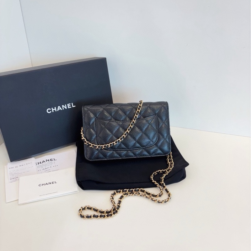 【99新閒置全套帶票🆕】Chanel 芯片 黑金荔枝皮woc 發財包手提包 斜挎包 單肩包-1