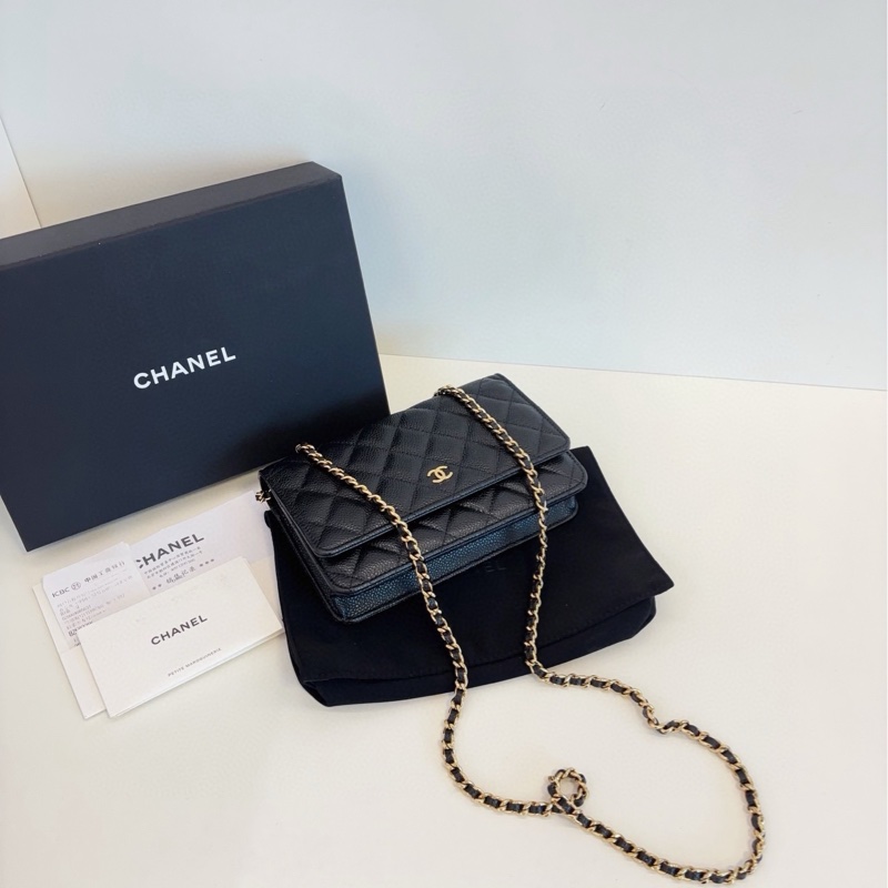 【99新閒置全套帶票🆕】Chanel 芯片 黑金荔枝皮woc 發財包手提包 斜挎包 單肩包-3