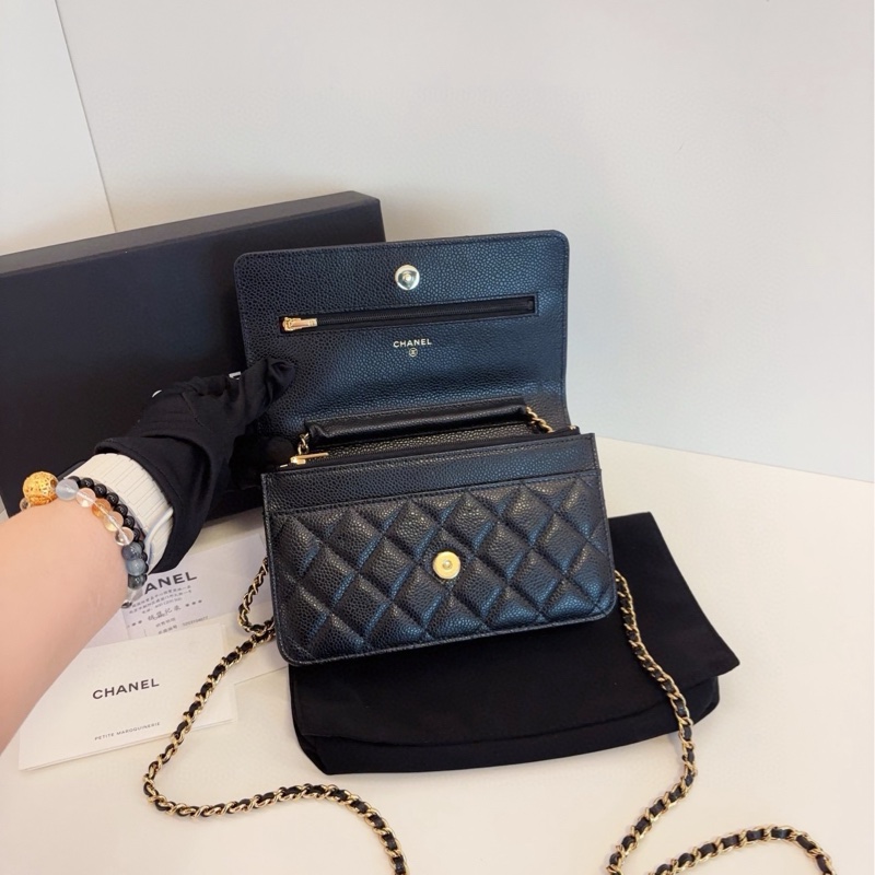 【99新閒置全套帶票🆕】Chanel 芯片 黑金荔枝皮woc 發財包手提包 斜挎包 單肩包-5