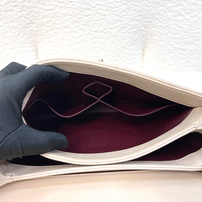 Chanel香奈兒奶茶色羊皮TrendyCC手提側背包三層翻蓋淡金釦經典菱格A92236-9