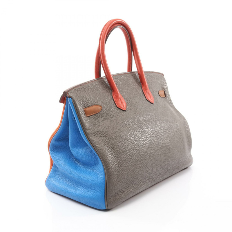HERMES Birkin 35 Arlequin 手提包 P Taurillon Clemence 橙色 Etain Sanguine SHW-1